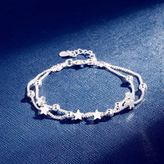 DAIWUJAN 925 Sterling Silver Bracelets Double Layered Stars Beads Chian Bracelets & Bangles For Women Girls Wedding Jewelry