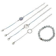 Qiao La 5pcs/set Women Fashion Bracelets Round And Silver Beads Bracelet Women's Girl Trendy Jewelry Female Bracelet Jewelry
