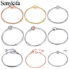 Sonykifa 2019 High Quality Rose Gold Color Snake Chain Charm Bracelet Fit Original Beads Fine Bracelet Jewelry Gift For Women